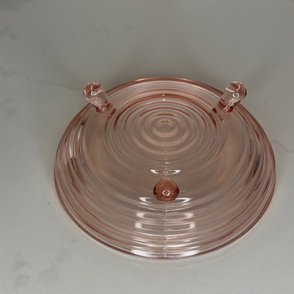 Vintage Anchor Hocking Manhattan Pink 3-Footed Open Candy Dish Ribbed Footed 7" - Picture 5 of 6